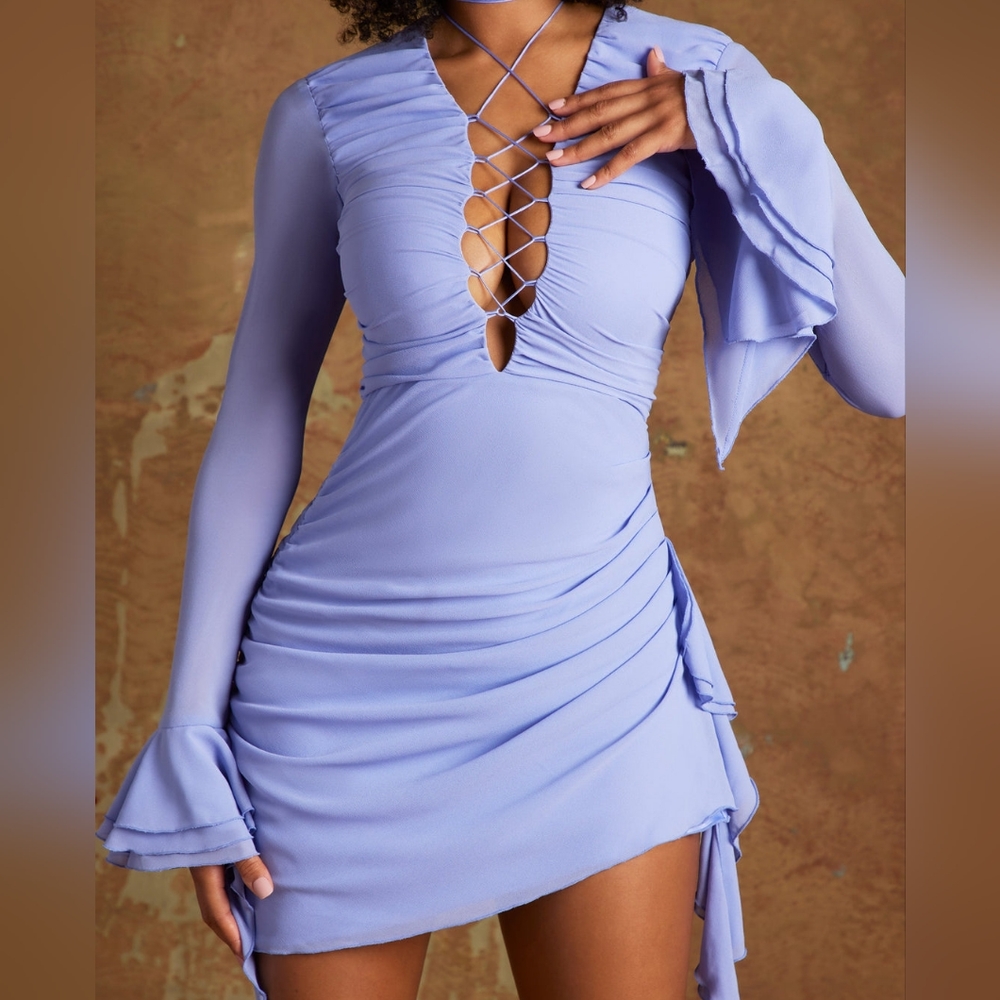 CEMILE Lace Up Front Mini Dress